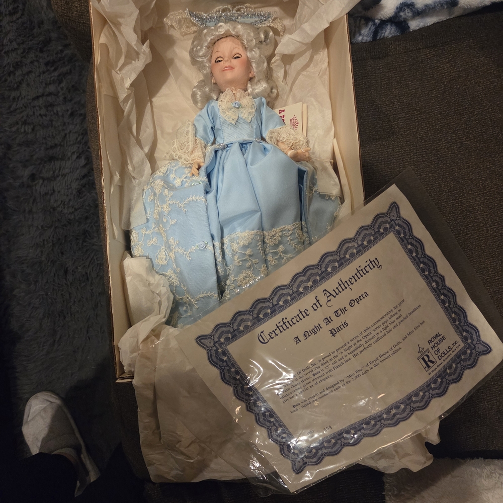 Vintage Blue Porcelain Doll with Lace